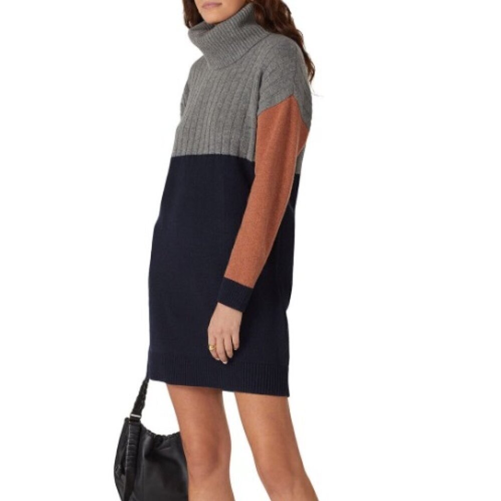 Madewell Color-block Scandinavian Turtleneck Wool Sweater Dress Size X-Large